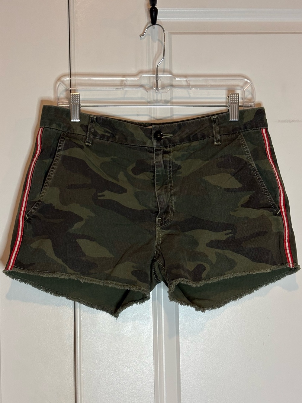 Sundry Camo Red Stripe Cut Off Shorts 28